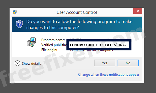Screenshot where LENOVO (UNITED STATES) INC. appears as the verified publisher in the UAC dialog